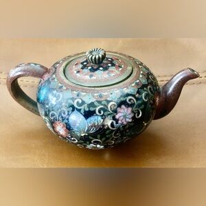 Antique Japanese Cloisonne Floral Enamel Miniature Teapot ~ Meiji Period ~